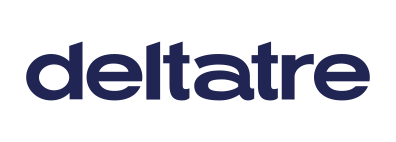 Deltatre logo with blue text on a transparent background