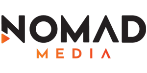 Nomad Media company logo with bold black and orange text.