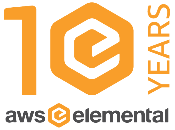 Logo celebrating 10 years of AWS Elemental, featuring the AWS Elemental hexagon 'e' icon and the text '10 Years'.