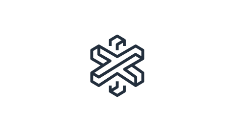 A geometric, abstract logo with interlocking lines forming an "X" shape.