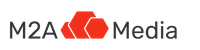 Logo for M2A Media featuring a stylized red cloud and the text 'M2A Media'.