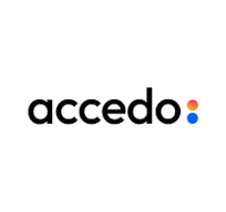 Logo for Accedo, featuring black lowercase text with a colored dot at the end on a white background.