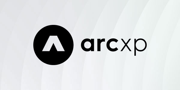 Arc XP logo with black circle and white arc symbol, accompanied by the text 'arcxp' on a light gradient background.