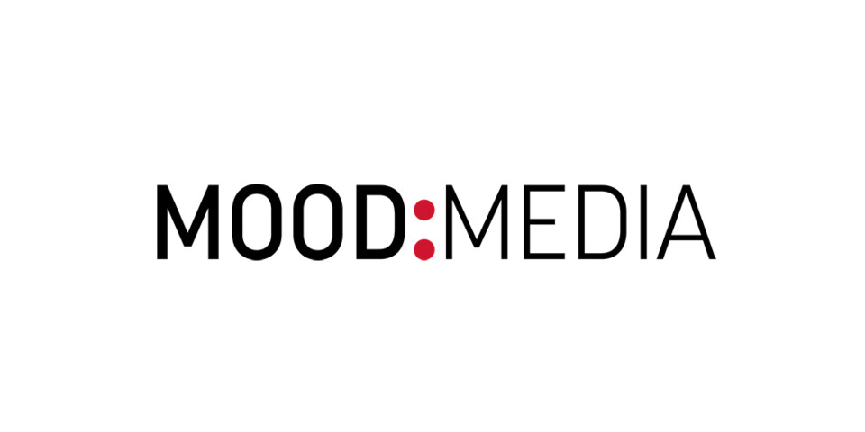 The Mood Media logo featuring the words 'MOOD:MEDIA' with two red dots between the words, displayed on a white background.