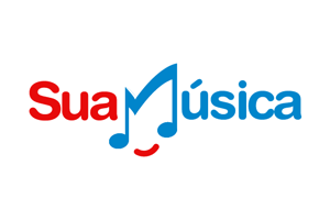 Logo for Sua Música, featuring stylized red and blue text with a musical note integrated into the design.
