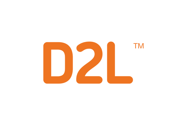 The image displays the D2L logo in orange text on a white background.
