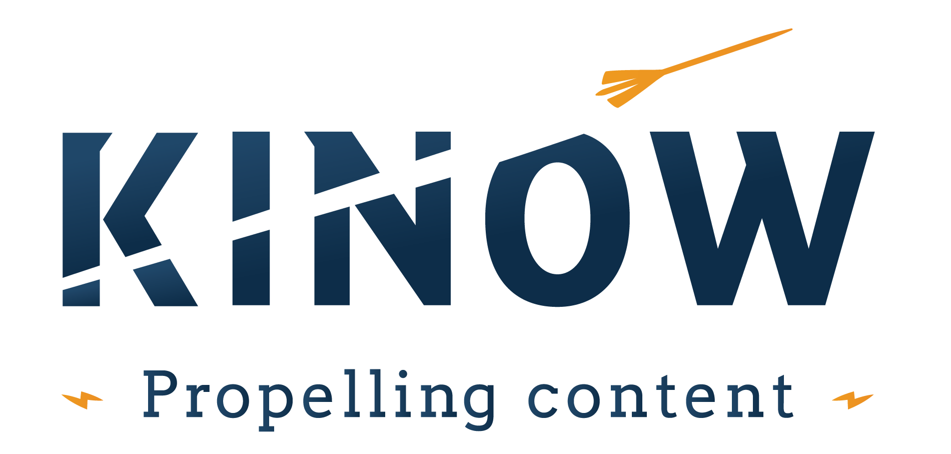Logo for Kinow with the tagline 'Propelling content', featuring stylized text and an arrow motif.