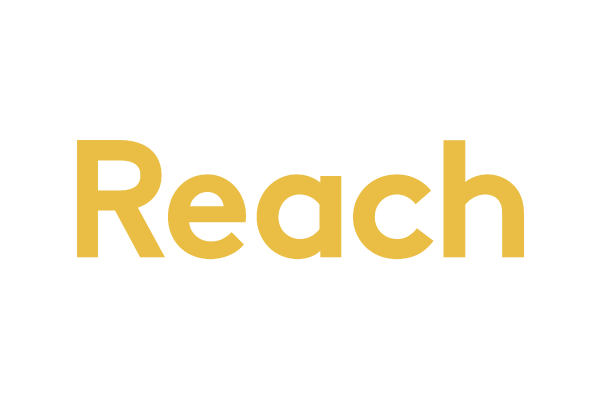The image features the word 'Reach' in bold yellow letters on a white background, representing networking or connectivity.