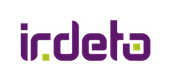 Irdeto logo with stylized purple text and small yellow square accents on a transparent background.