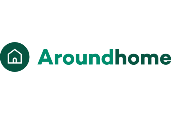 Logo of Aroundhome with a green house icon to the left of the text.