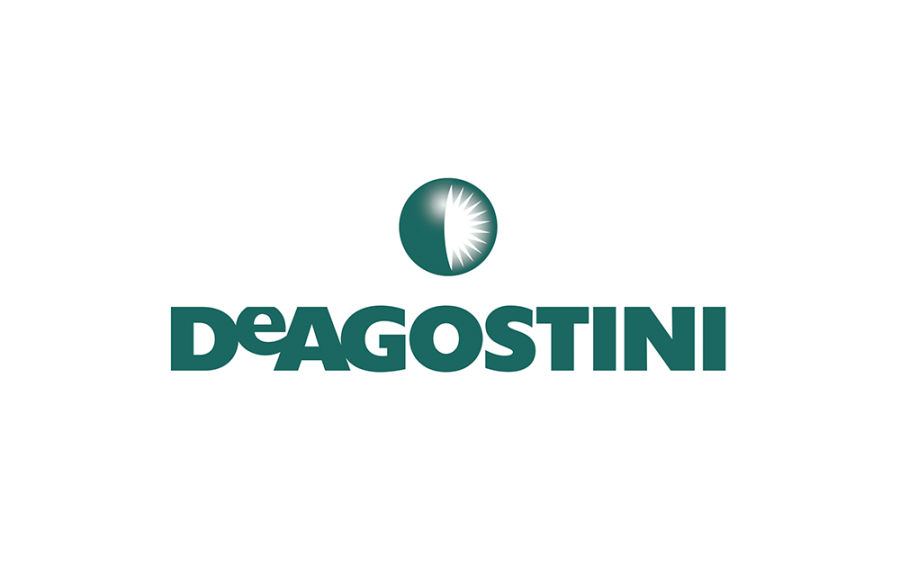 DeAgostini company logo with stylized text and circular graphic above the name on a white background.