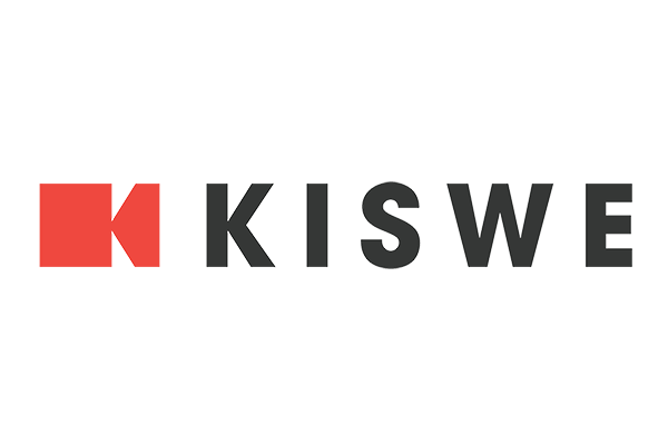 Logo for Kiswe, featuring a stylized red K followed by the company name in gray letters.
