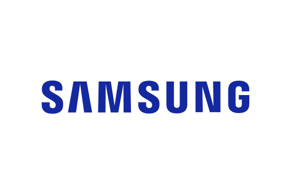 The Samsung logo in blue text on a transparent background.
