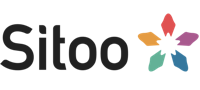 Sitoo logo with colorful flower design on the right.