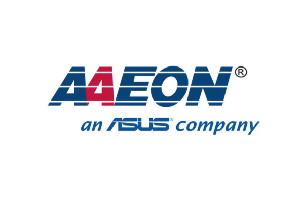 Logo of AAEON, an ASUS company, featuring the company name and the ASUS branding on a white background.