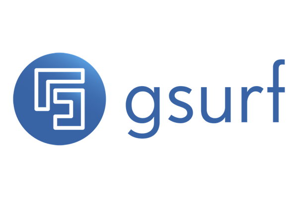 The gsurf logo in blue with a transparent background.