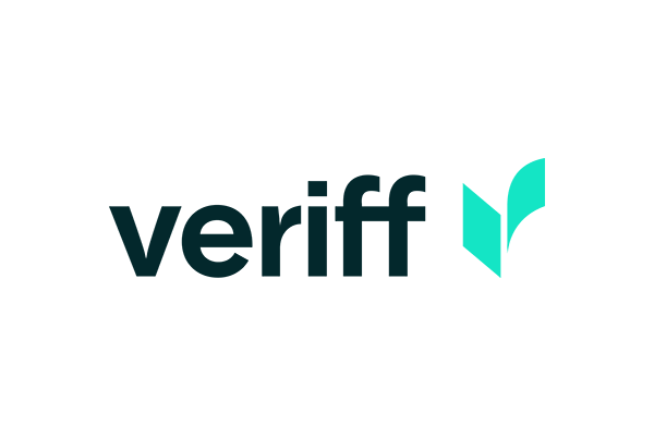 "Veriff logo with teal text and a stylized teal checkmark symbol."
