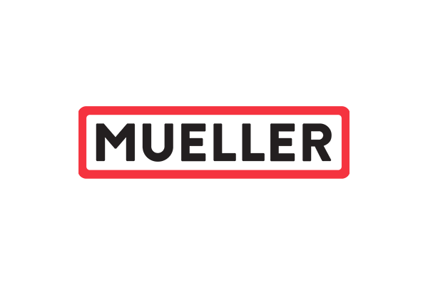 Logo image of the word 'Mueller' in bold black text on a red rectangular background.