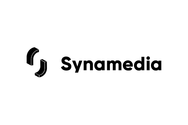 Synamedia black logo on a white background.