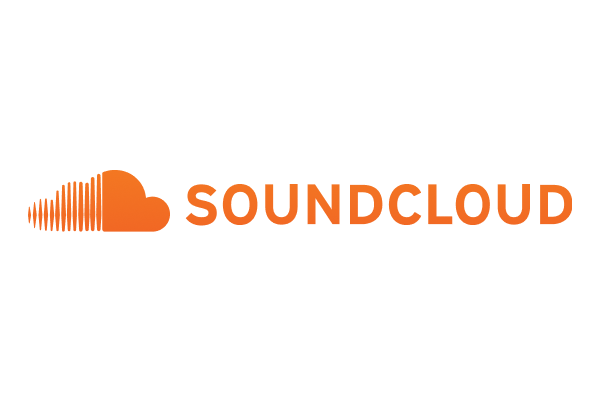 SoundCloud logo featuring an orange cloud icon and the word "SOUNDCLOUD" in bold orange text.