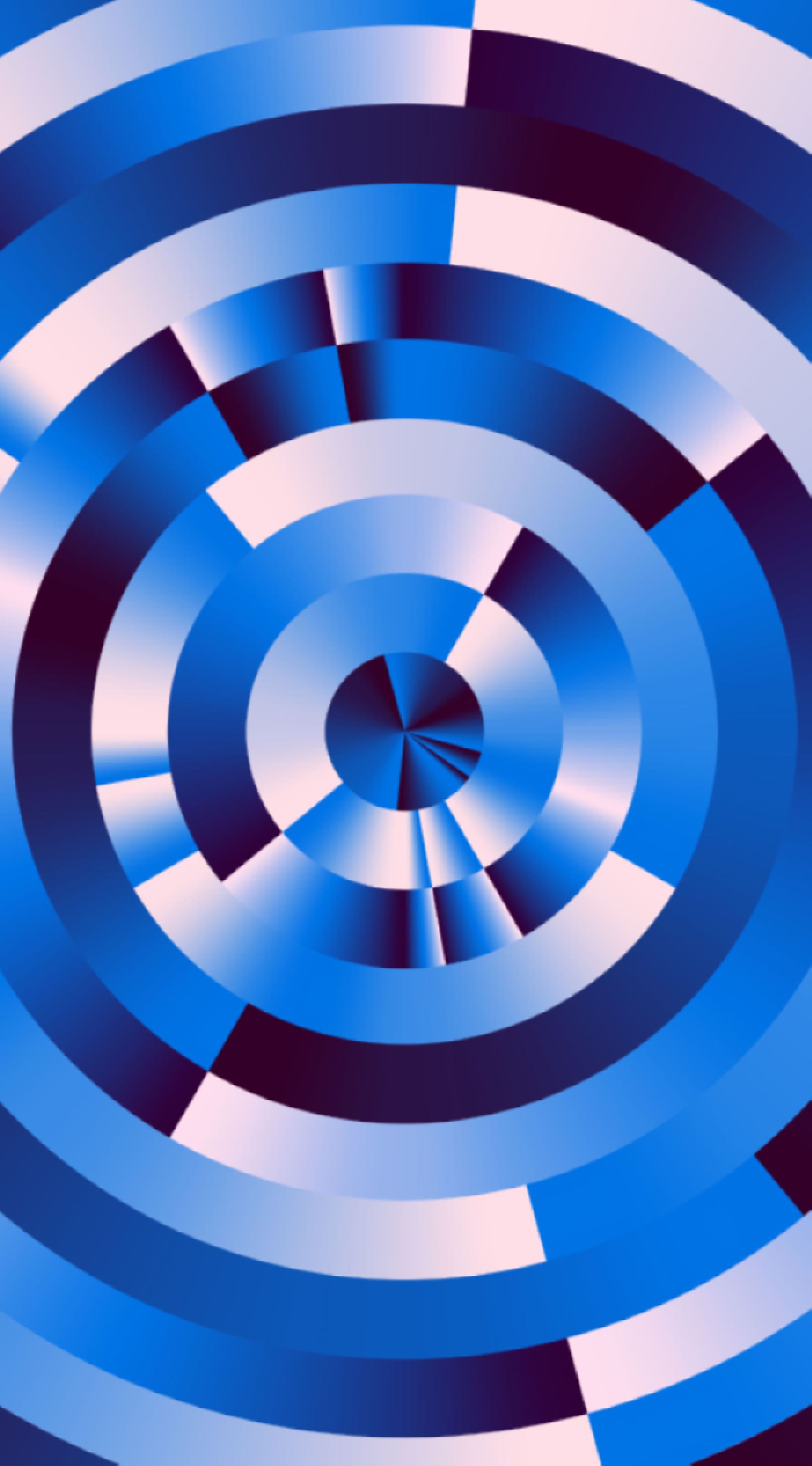 Concentric circles with alternating blue and pink gradient segments creating a hypnotic, radiating pattern.