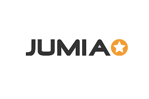Jumia logo featuring black text and an orange star inside a circle on a white background.