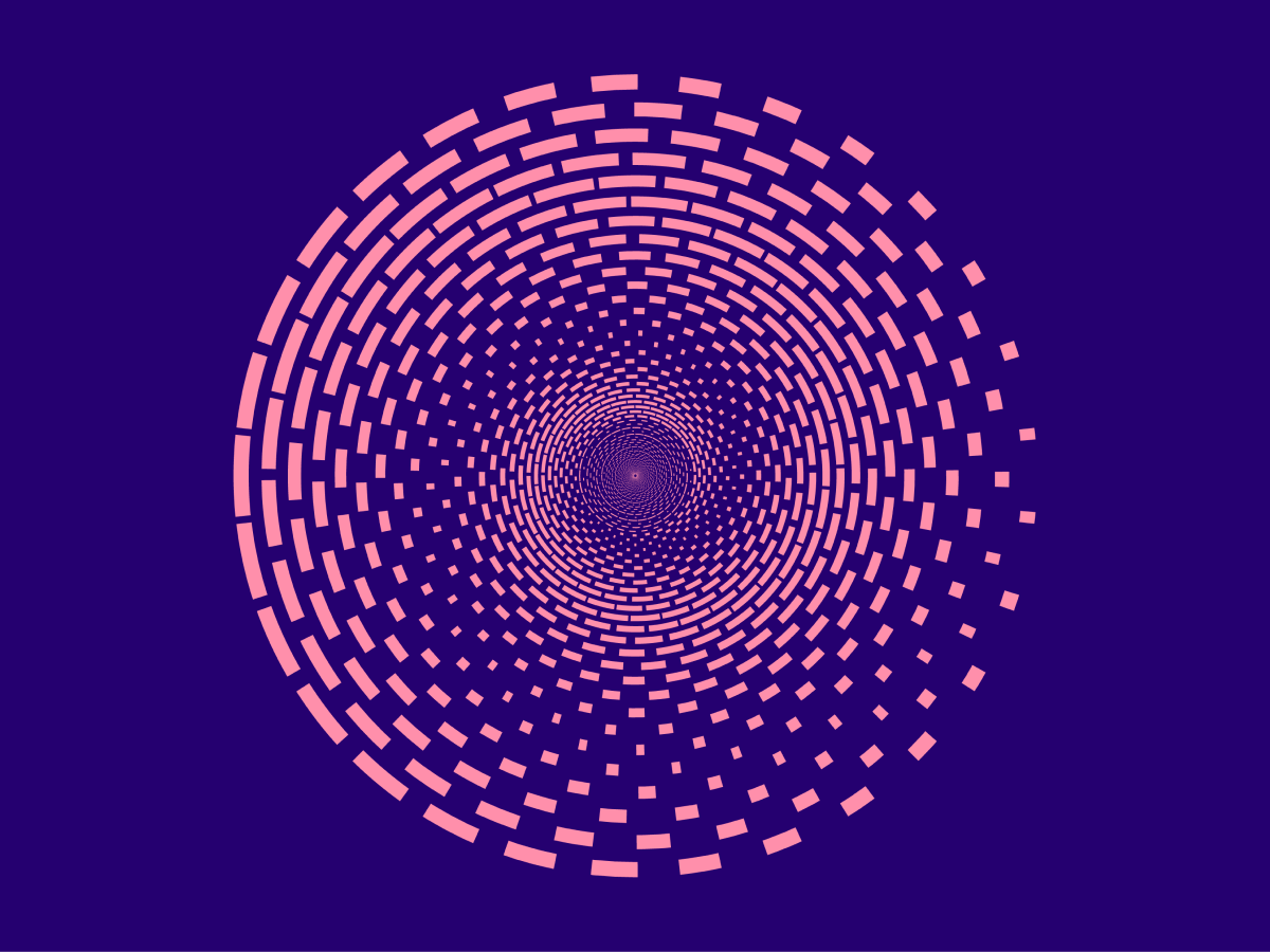 Abstract digital illustration featuring concentric rings of pink brick-like segments on a dark blue background, representing AWS security, identity, and compliance concepts.
