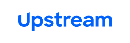 Logo with the word 'Upstream' in bold blue font on a white background.