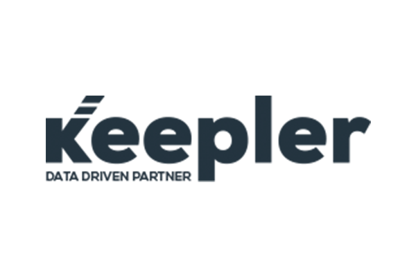Keepler company logo displayed on a dark blue background.