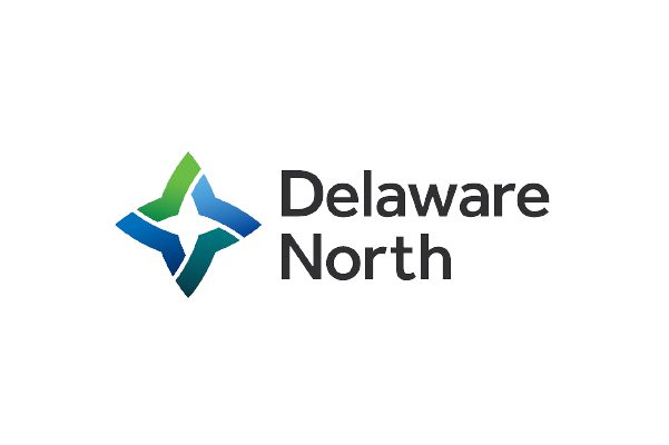The Delaware North logo featuring a stylized green and blue emblem next to the company name in bold text on a white background.