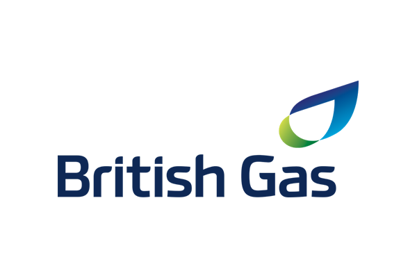 British Gas logo with blue text and a green and blue flame-shaped design.