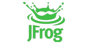 Green JFrog logo featuring a crown-like splash design above the text "JFrog."
