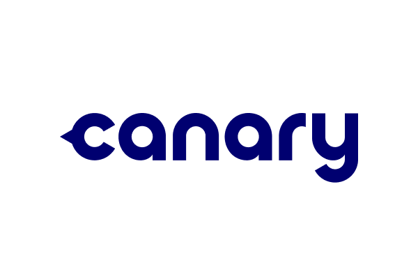 "Canary logo with dark blue text and a bird silhouette forming part of the 'C'."