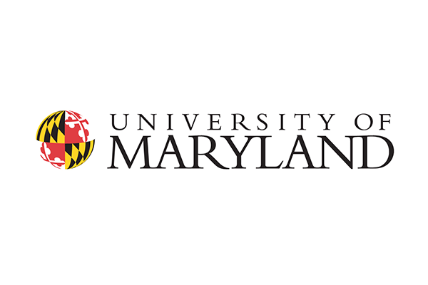 University of Maryland logo with text and a globe featuring the Maryland state flag design.