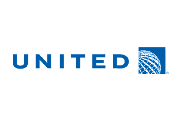 The United Airlines logo featuring the company name in blue letters and a globe symbol on a transparent background.