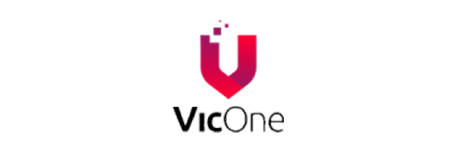 Logo for VicOne, featuring a stylized V and blocks above the letter, with the text 'VicOne' below the graphic.