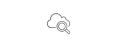 A simple line icon of a cloud with a magnifying glass, representing monitoring or analysis in the cloud, used for AWS Energy & Utilities CloudWatch.