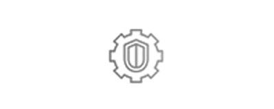 A line art icon showing a shield within a gear, representing AWS GuardDuty security solutions for the energy and utilities sector.
