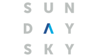 "SundaySky logo with the word 'Sunday' stacked above 'Sky' and a blue gradient triangle replacing the 'A' in 'Day'."