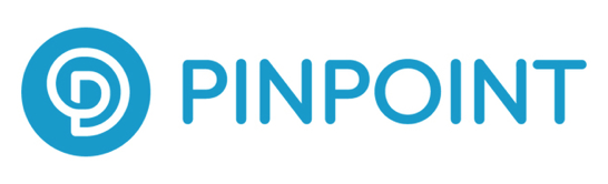 Blue "Pinpoint" logo with a circular icon containing a stylized "P" and "D".
