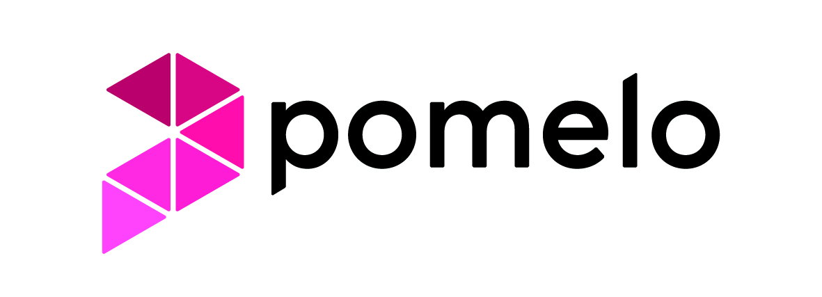 Logo of Pomelo, featuring a geometric design in shades of pink to the left of the word 'pomelo' in a modern black font.