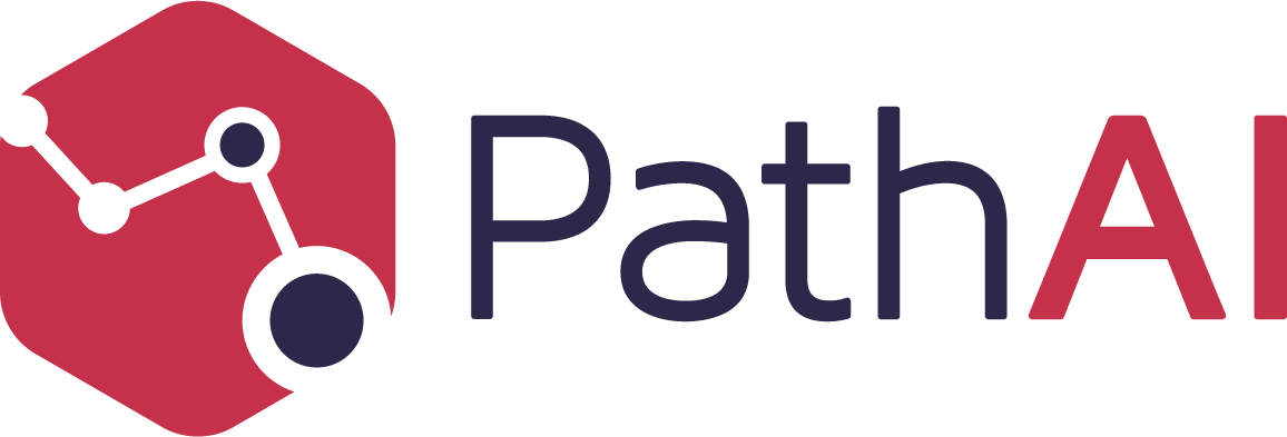 The PathAI logo featuring a stylized network design within a red hexagon, accompanied by the PathAI brand name text.