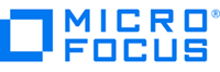 "Micro Focus logo with blue text and a square design on the left."