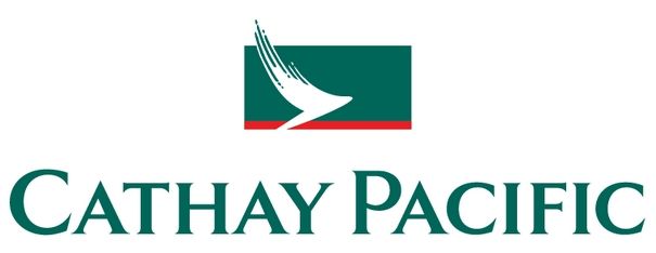 Cathay Pacific logo featuring a green rectangle with a white brushstroke design resembling a bird and the company name in green text below.