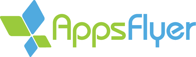 The logo for AppsFlyer, featuring a blue and green geometric icon to the left of the company name in stylized text.