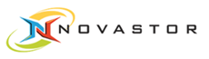 "Novastor logo with colorful swooshes and stylized 'N' design."