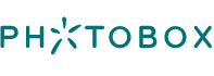 The logo of Photobox, featuring stylized teal text with a unique starburst design as the letter 'O'.