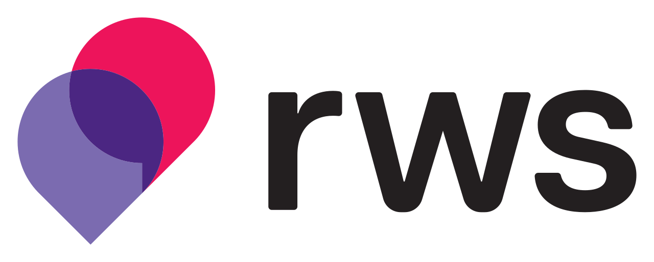 The RWS logo featuring overlapping colorful location pin shapes in purple and red, alongside the 'rws' text in bold black letters.