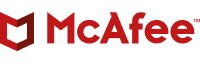 The McAfee logo, featuring a red shield icon and the company name 'McAfee' in red text.
