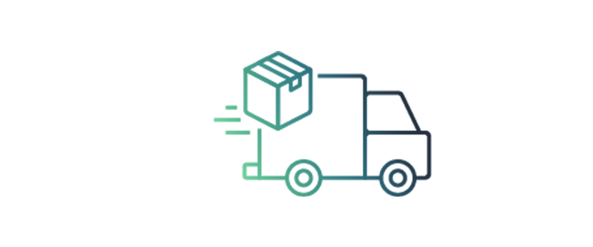 A digital illustration of a truck, representing supply chain and logistics for the healthcare and life sciences industry. The truck is filled with a gradient of green and dark blue colors, symbolizing movement, efficiency, and modern distribution.
